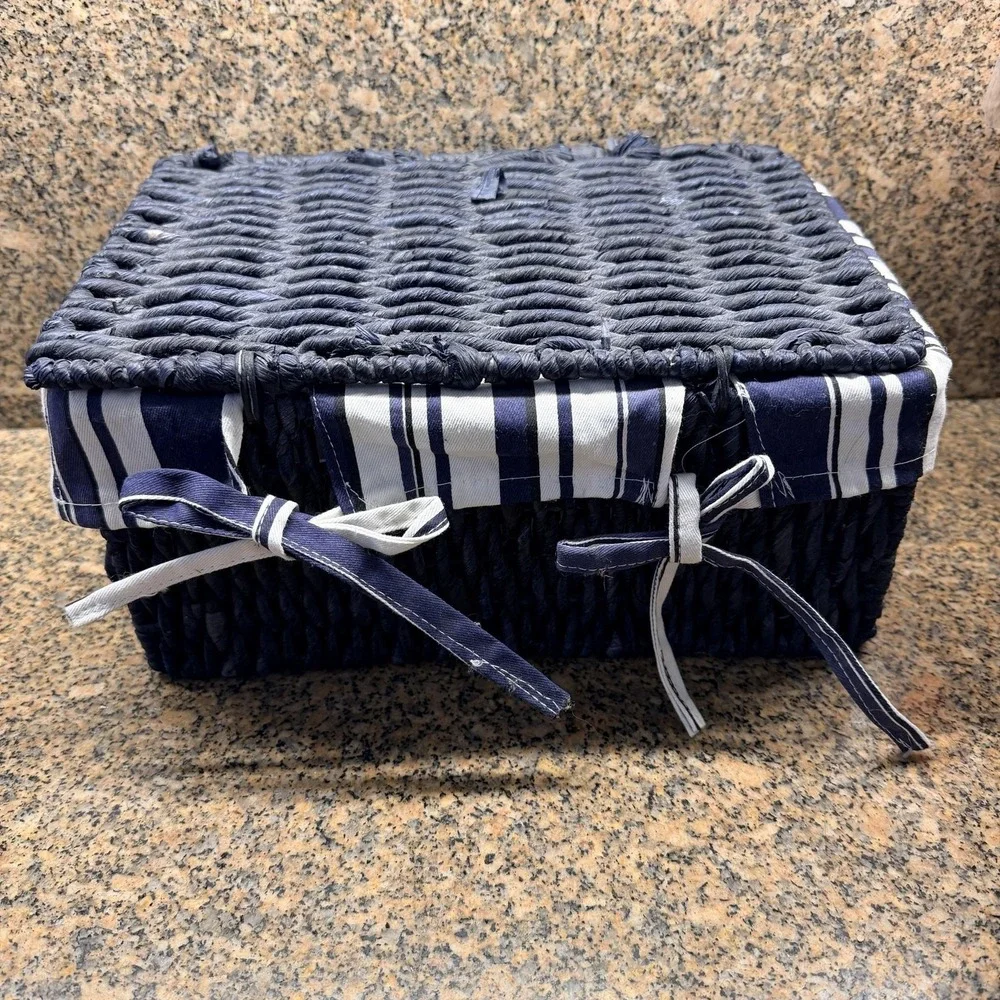 VTG Blue Wicker Storage Basket 12